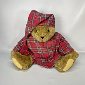Vermont Teddy Bear Plush Red Plaid Dress & Hat Stuffed Animal 15" Handmade VTG
